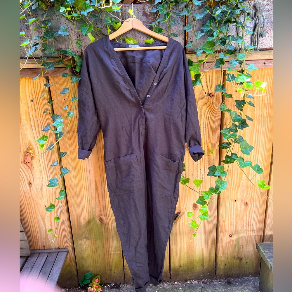 James Peres black linen longe-sleeved jumpsuit, size 2 (M in JP sizing).